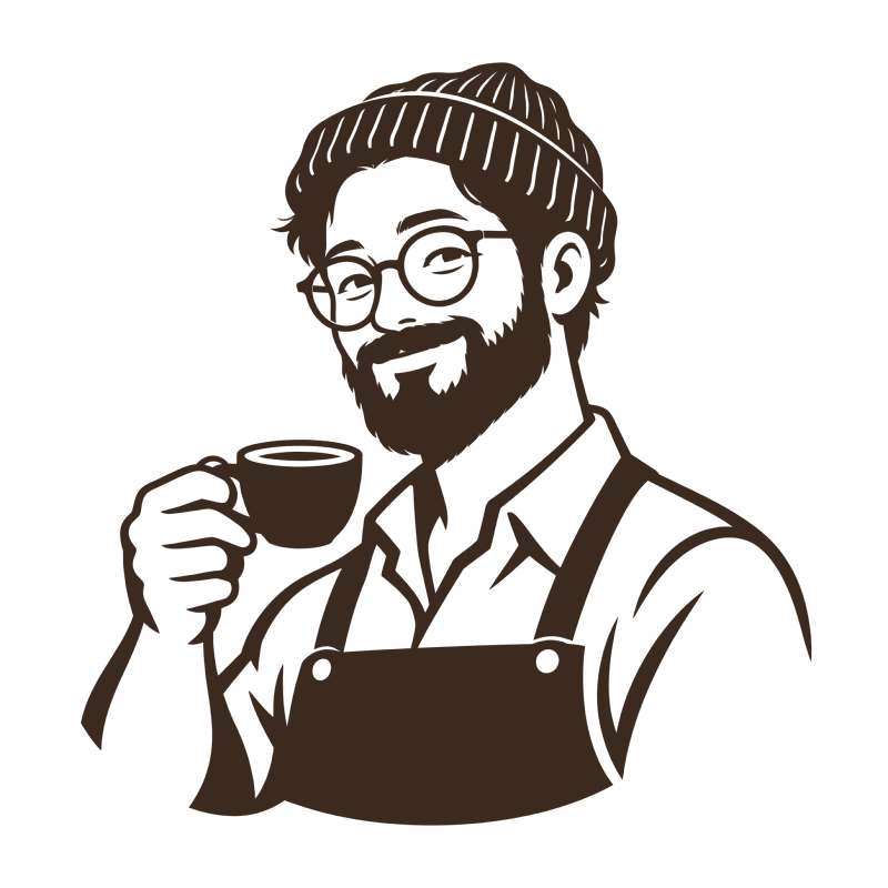コーヒーカップを手にした、カフェnomuのマスター